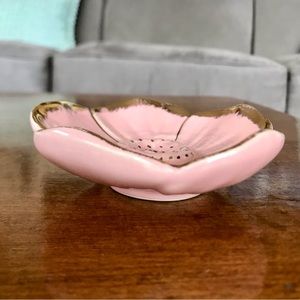 Flower Trinket  Jewelry Dish Light Coral/pink with Gold Trim